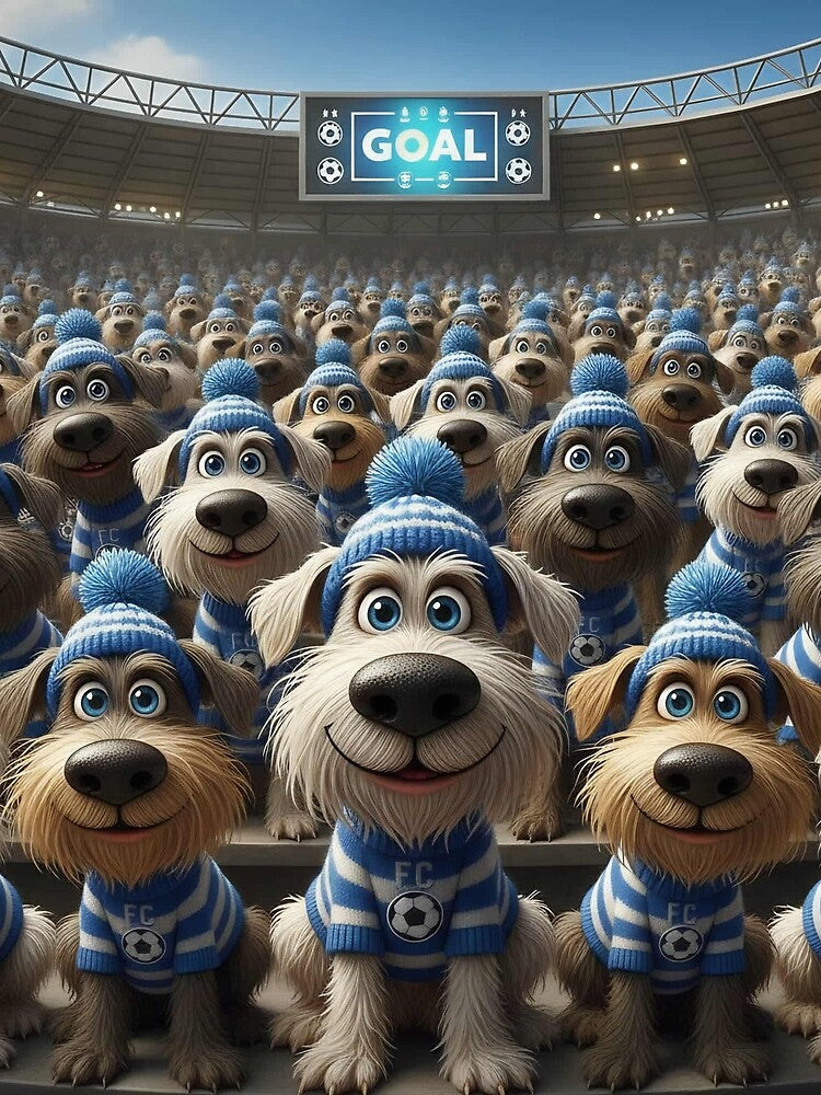 Cute Cartoon Dogs as Soccer Fans in Blue Stadium - Adult & Kids T-Shirts, Sweatshirts & Hoodies apparel design preview 2