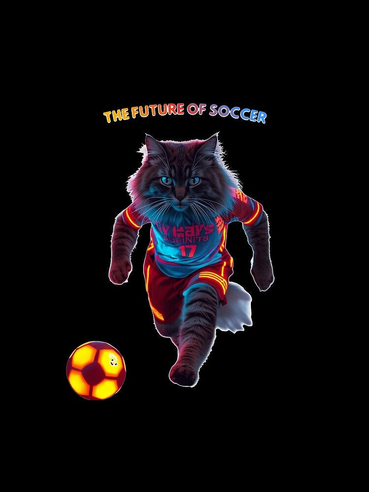 Cyberpunk Soccer Cat Neon Football Striker by - Adult & Kids T-Shirts, Sweatshirts & Hoodies apparel design preview 2