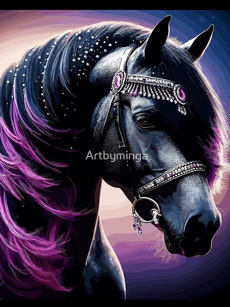Beautiful Black Horse with purple hair by Artbyminga - Adult & Kids T-Shirts, Sweatshirts & Hoodies apparel design preview 2