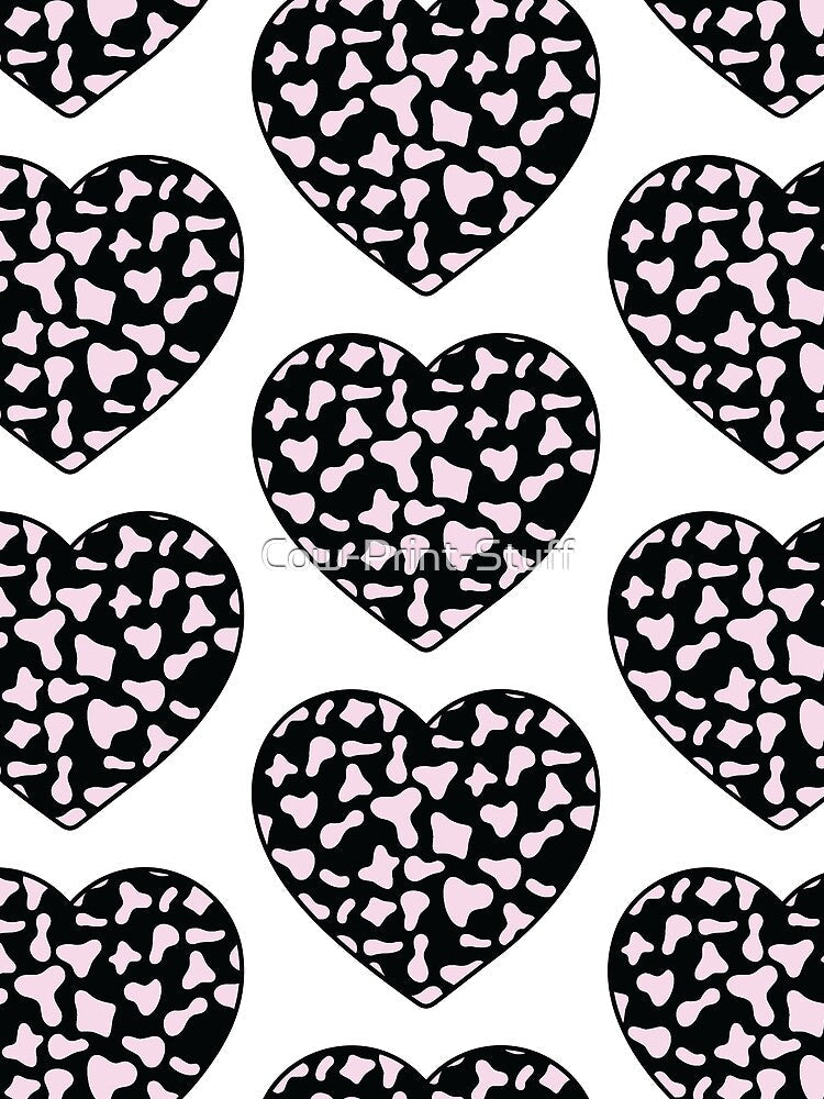 Big Pink Cow Patches on Black Cowhide Continues Heart - Adult & Kids T-Shirts, Sweatshirts & Hoodies apparel design preview 2