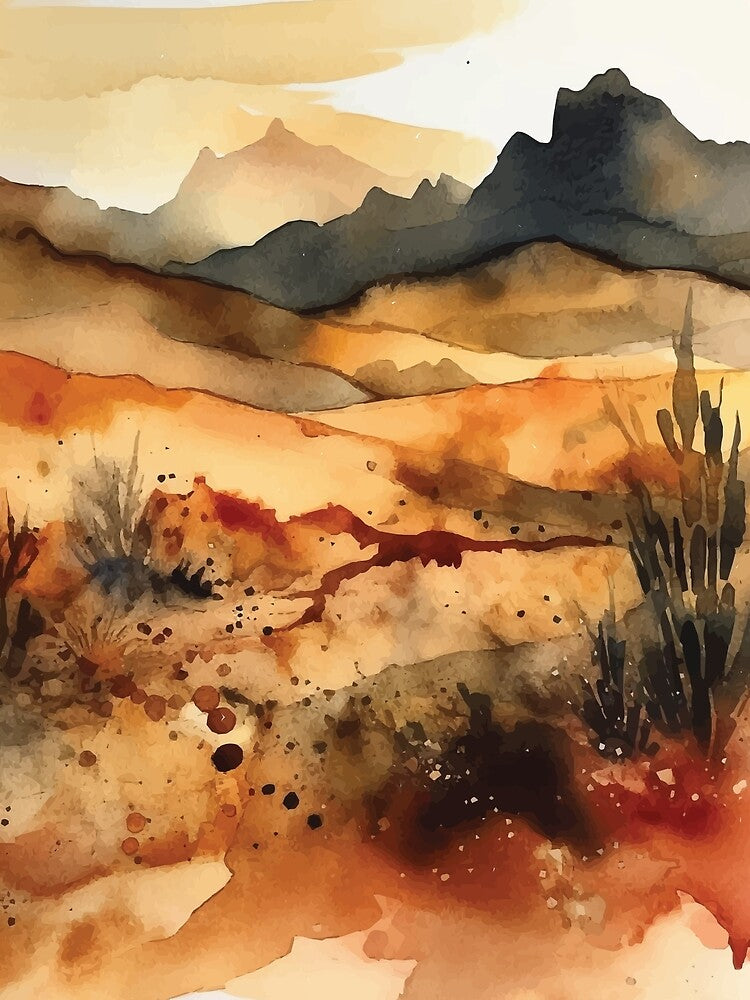 A Rough Golden Desert Boho Landscape Watercolors by - Adult & Kids T-Shirts, Sweatshirts & Hoodies apparel design preview 2