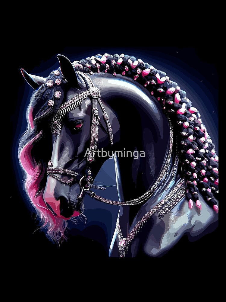 Beautiful Black horse with pink hair by Artbyminga - Adult & Kids T-Shirts, Sweatshirts & Hoodies apparel design preview 2