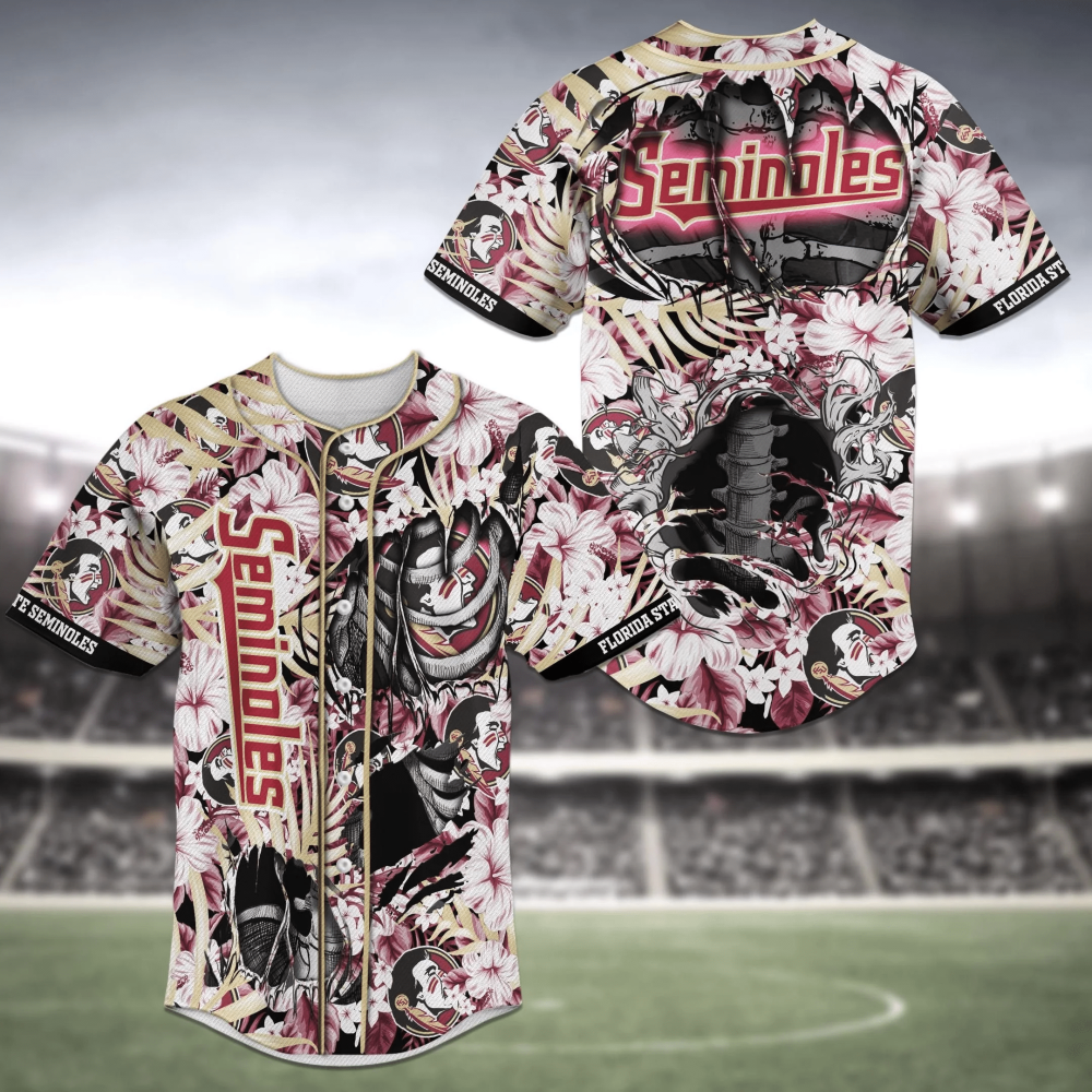Florida State Seminoles NCAA Baseball Jersey Shirt Skeleton - Aopprinter baseball jersey product view 2