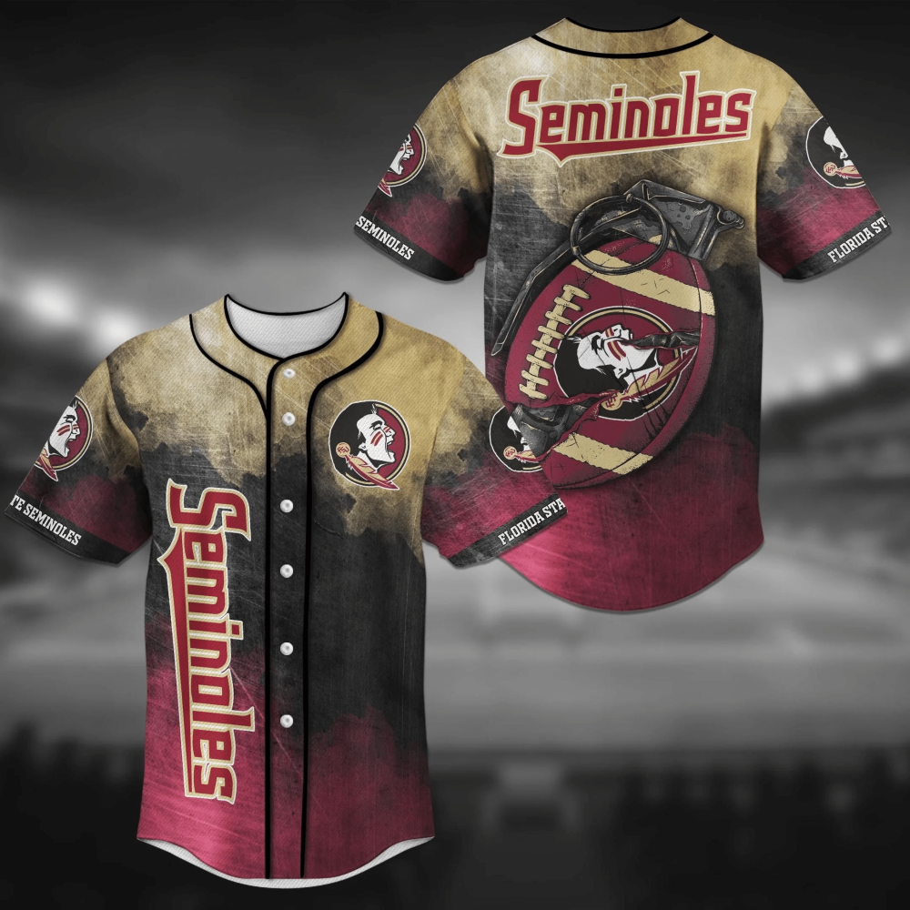 Florida State Seminoles NCAA Baseball Jersey Shirt with Unique Grenade Design - Aopprinter baseball jersey product view 2
