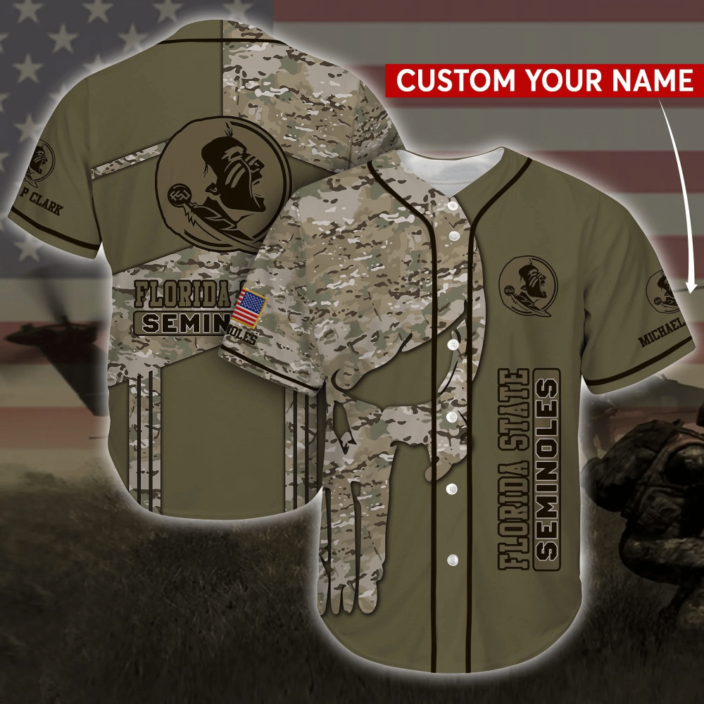 Florida State Seminoles NCAA Personalized Baseball Jersey Shirt Camo FVJ - Aopprinter baseball jersey product view 2