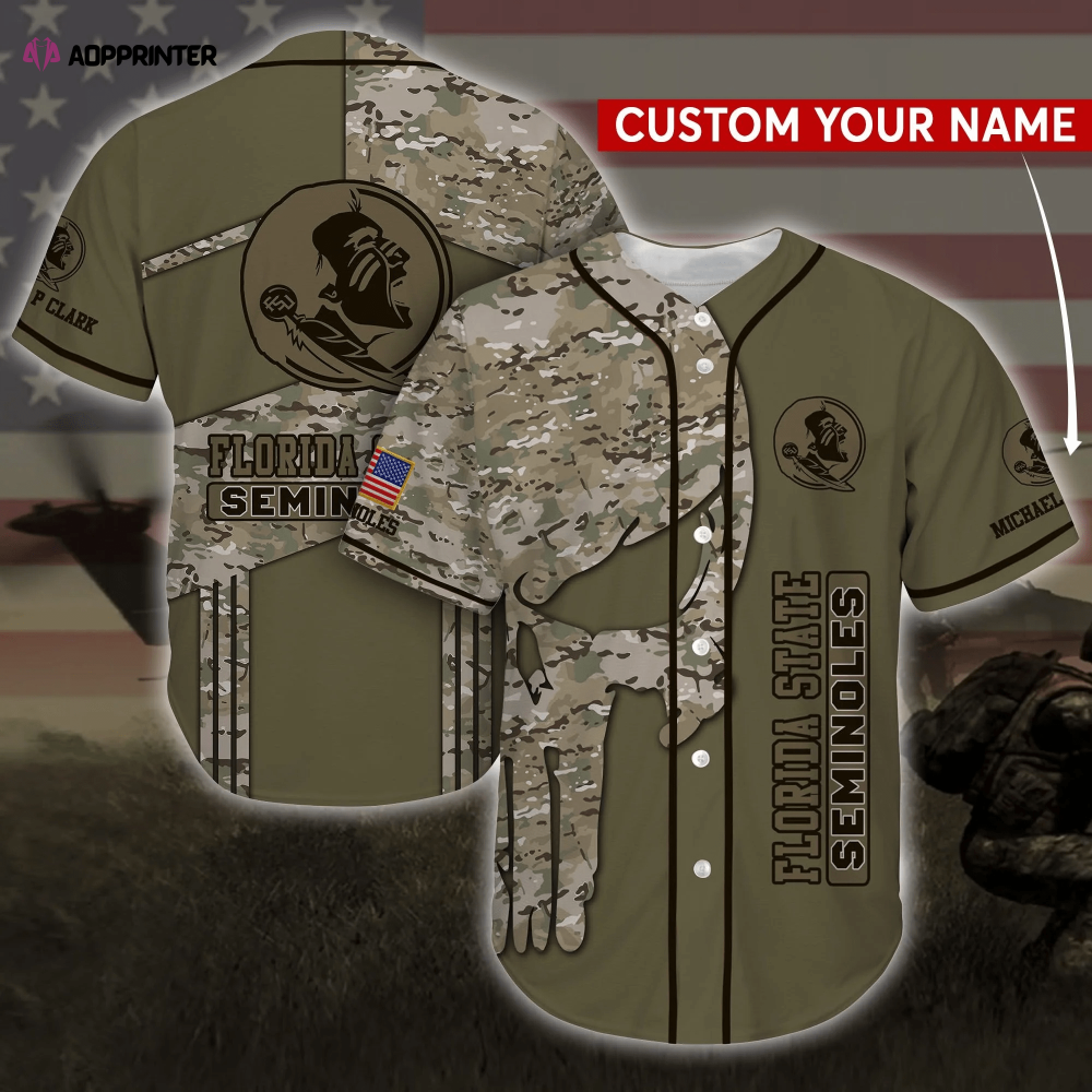 Florida State Seminoles NCAA Personalized Baseball Jersey Shirt Camo FVJ - Aopprinter baseball jersey product view 1