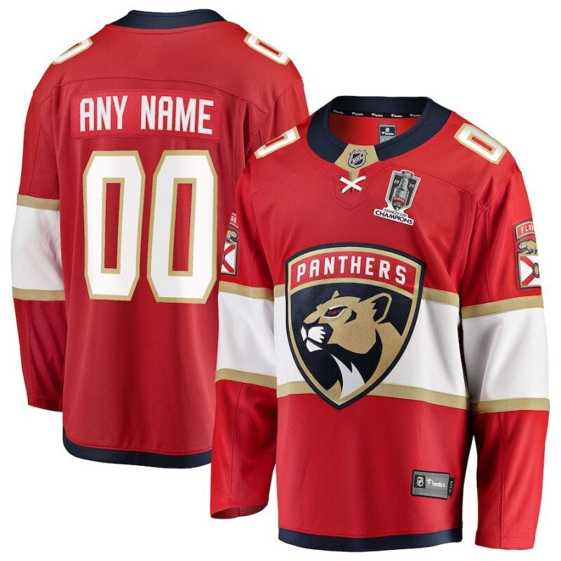 florida panthers 2025 stanley cup champions breakaway custom jersey - red Hockey Jersey hockey jersey product view 1