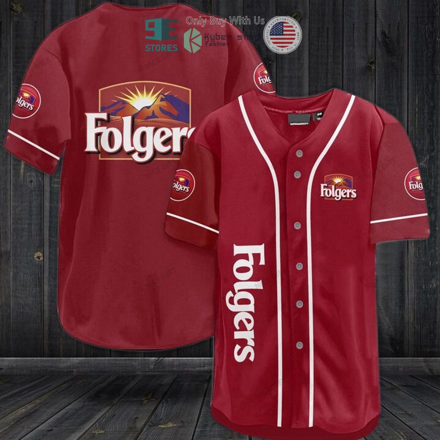 BEST Folgers Coffee logo red Baseball Jersey baseball jersey product view 1