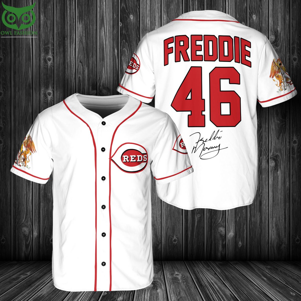 Freddie Mercury X Cincinnati Reds Baseball Jersey baseball jersey product view 1