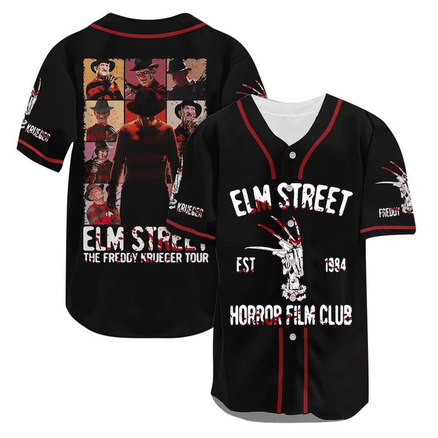 Freddy Krueger Elm Street Horror Film Club Baseball Jersey - Gift for Men Women - Gift for Men Women - lylyprint.com baseball jersey product view 2