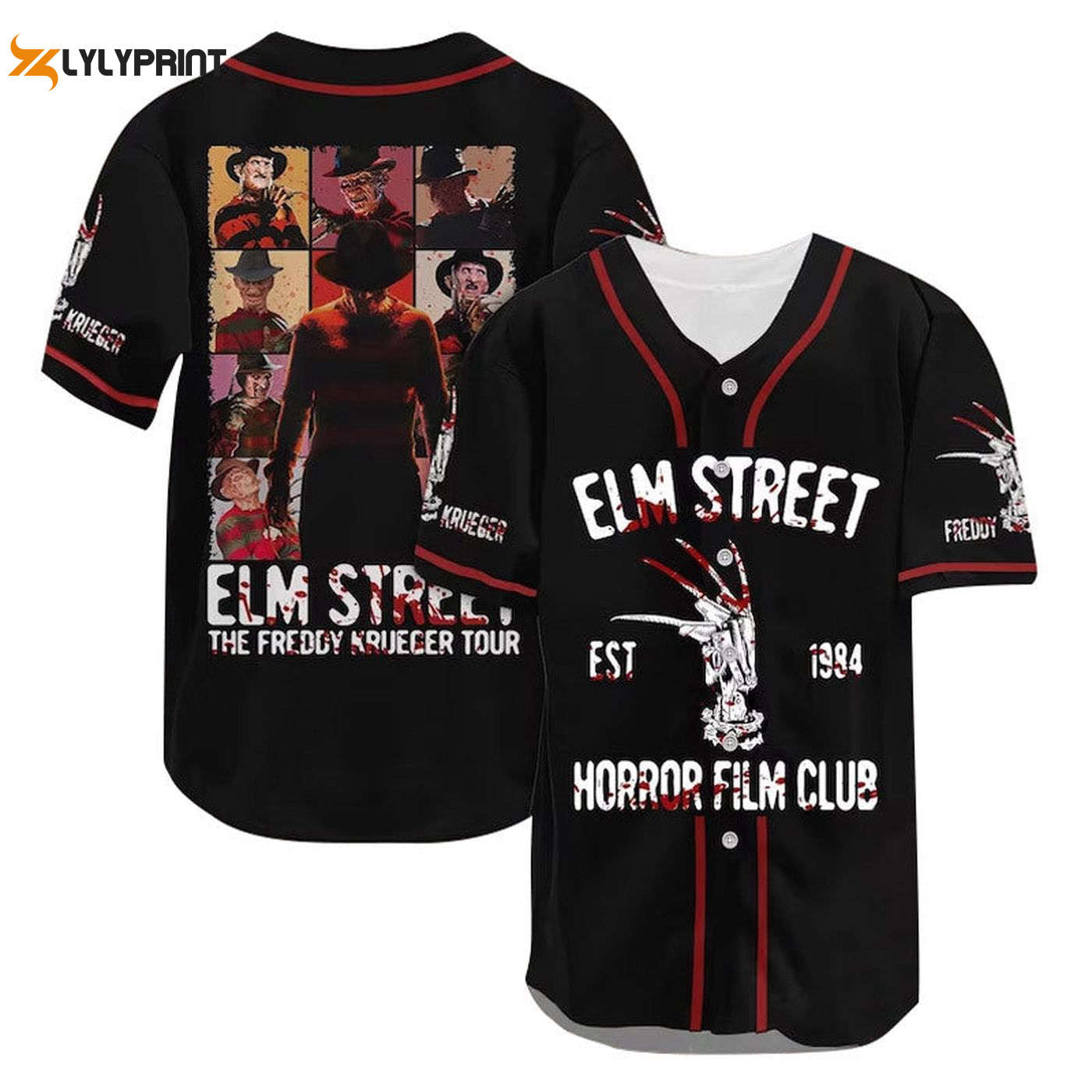 Freddy Krueger Elm Street Horror Film Club Baseball Jersey - Gift for Men Women - Gift for Men Women - lylyprint.com baseball jersey product view 1