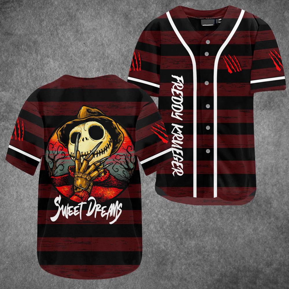 Freddy Krueger Sweet Dreams Baseball Jersey: Horror-inspired Style for Nightmarish Fans - Aopprinter baseball jersey product view 2
