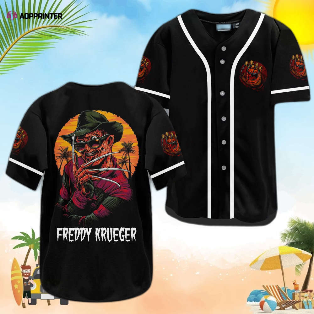 Freddy Krueger White Piping Baseball Jersey: Sleek & Stylish Horror-Inspired Apparel! baseball jersey product view 1