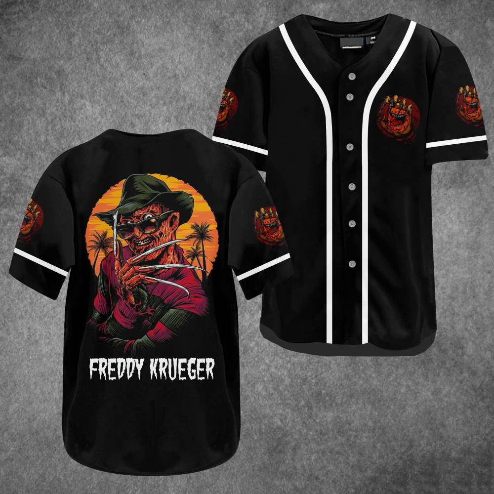 Freddy Krueger White Piping Baseball Jersey: Sleek & Stylish Horror-Inspired Apparel! baseball jersey product view 2