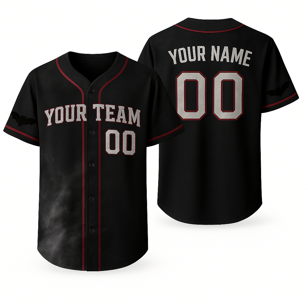 Shadow Fog Halloween Baseball Jersey – Custom Name & Number | Unisex Spooky Sportswear baseball jersey product view 1