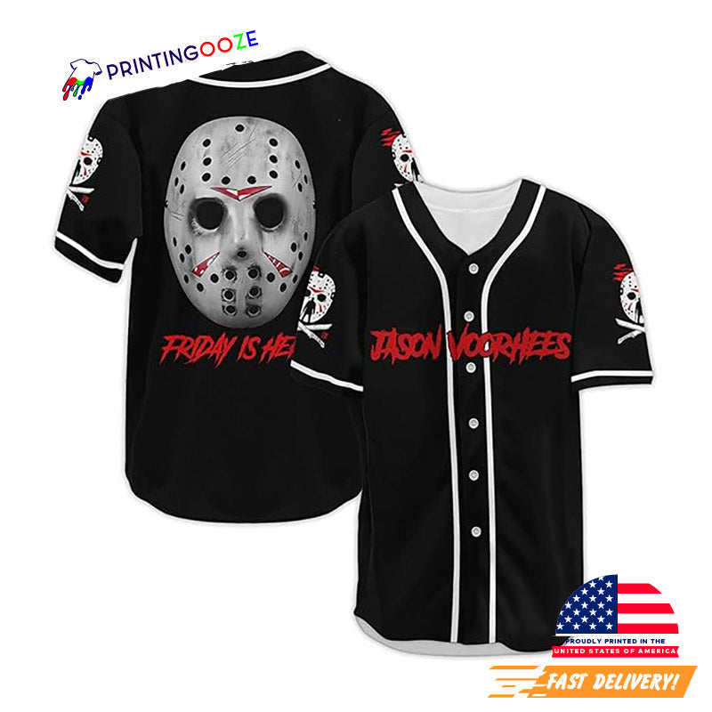 Friday 13th Jason Voorhees Mask Black Baseball Jersey baseball jersey product view 1