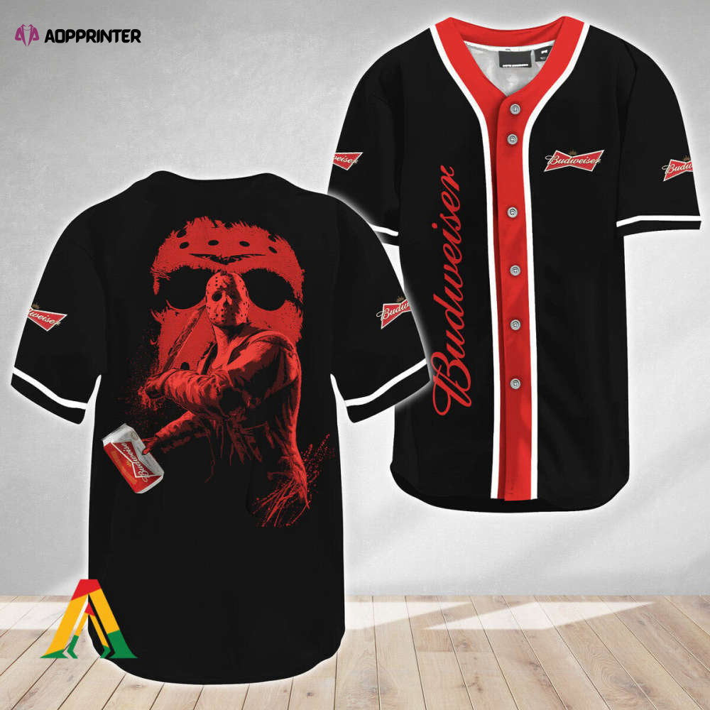 Friday The 13th Budweiser Beer Baseball Jersey – Jason Voorhees: Limited Edition baseball jersey product view 1