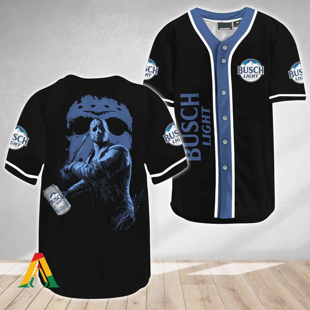 Friday the 13th Busch Light Baseball Jersey: Jason Voorhees Collection - Aopprinter baseball jersey product view 2