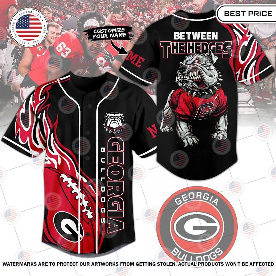 Georgia Bulldogs Between The Hedges Custom Baseball Jersey baseball jersey product view 1