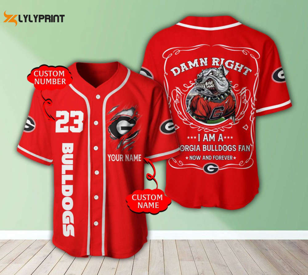 Georgia Bulldogs Personalized Baseball Jersey Fan Gifts - lylyprint.com baseball jersey product view 1