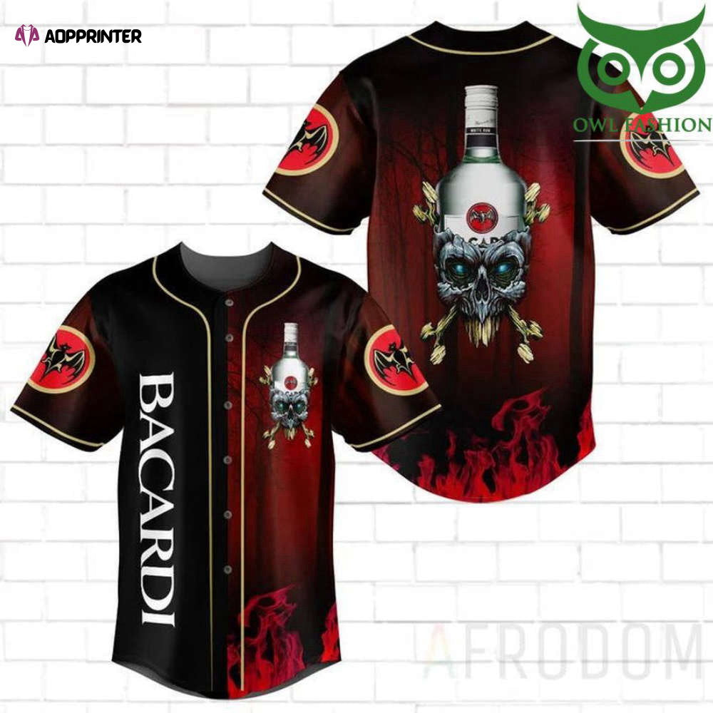 Get Fired Up with the Stylish Skull Fire Bacardi Baseball Jersey - Aopprinter baseball jersey product view 1