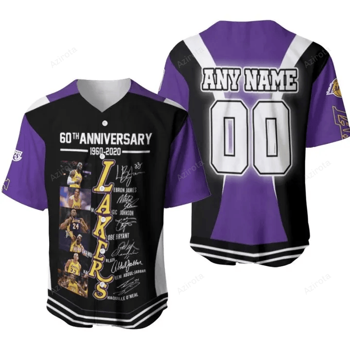 Los Angeles Lakers 74 Years Of Lakers The Greatest Teams Signatures Nba 3D Designed Personalized Baseball Jersey Nba Gift For Fans baseball jersey product view 1