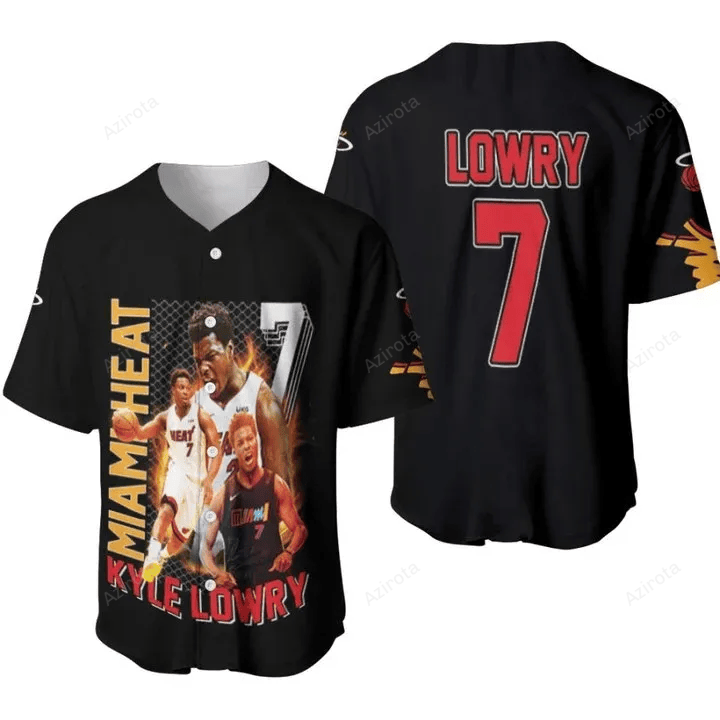 Miami Heat Kyle Lowry 7 Nba All Star Champion Player Of The Month Black 3D Designed Baseball Jersey Nba Gift For Fans baseball jersey product view 1