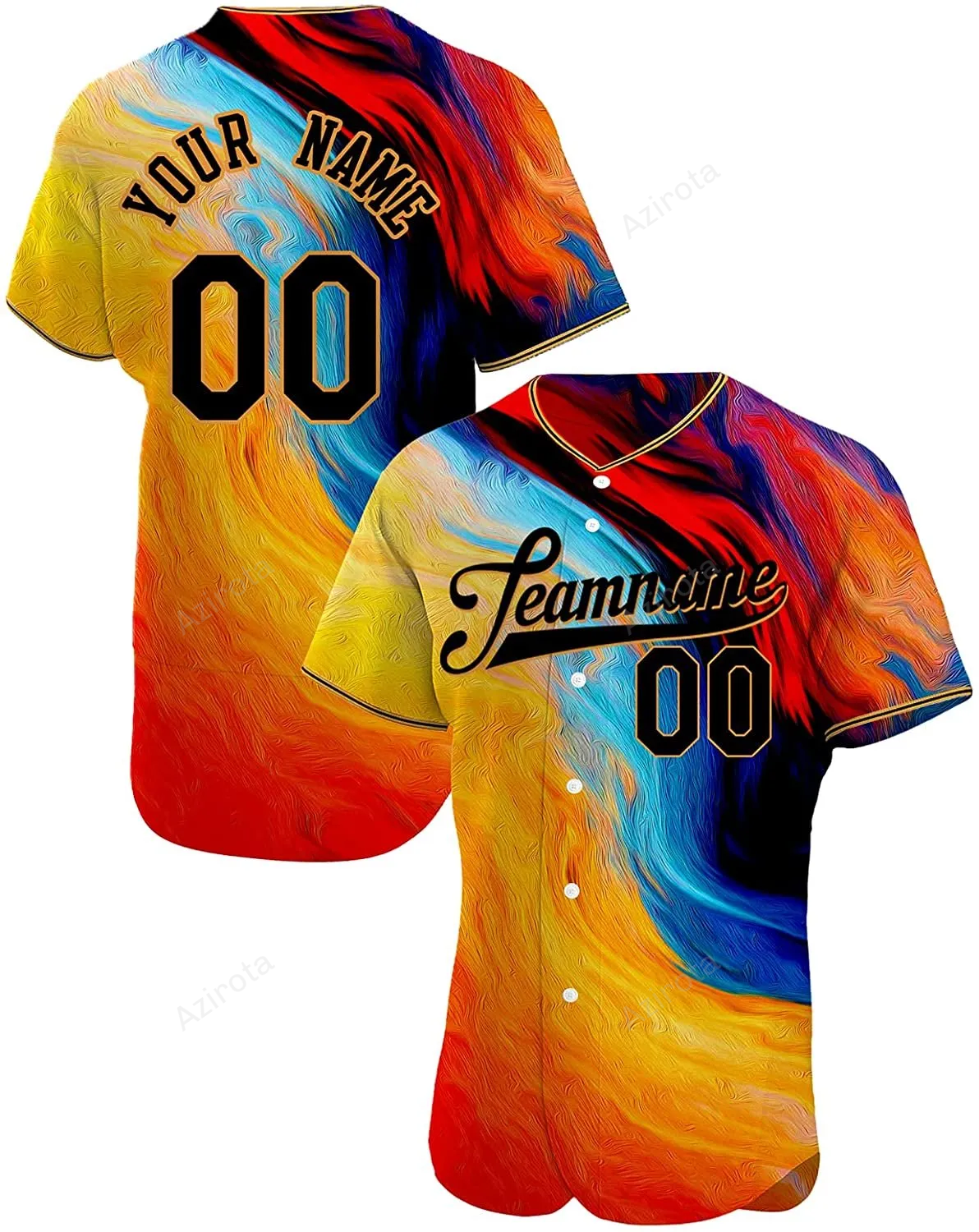 Personalized Golden Black Color Printed Name And Number Idea Gift For Fans Baseball Jersey - Zimustore baseball jersey product view 1