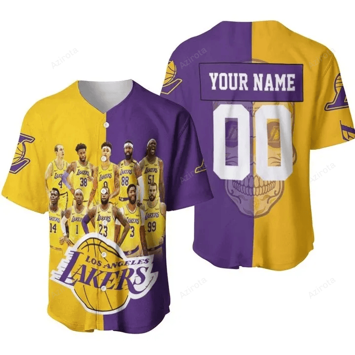 Los Angeles Lakers Skull Logo Nba Western Conference Personalized Baseball Jersey Nba Gift For Fans baseball jersey product view 1