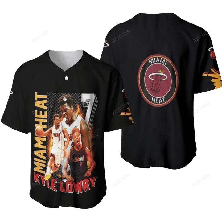 Miami Heat Kyle Lowry 7 Nba All Star Champion Player Of The Month Logo Team Black 3D Baseball Jersey Nba Gift For Fans baseball jersey product view 1