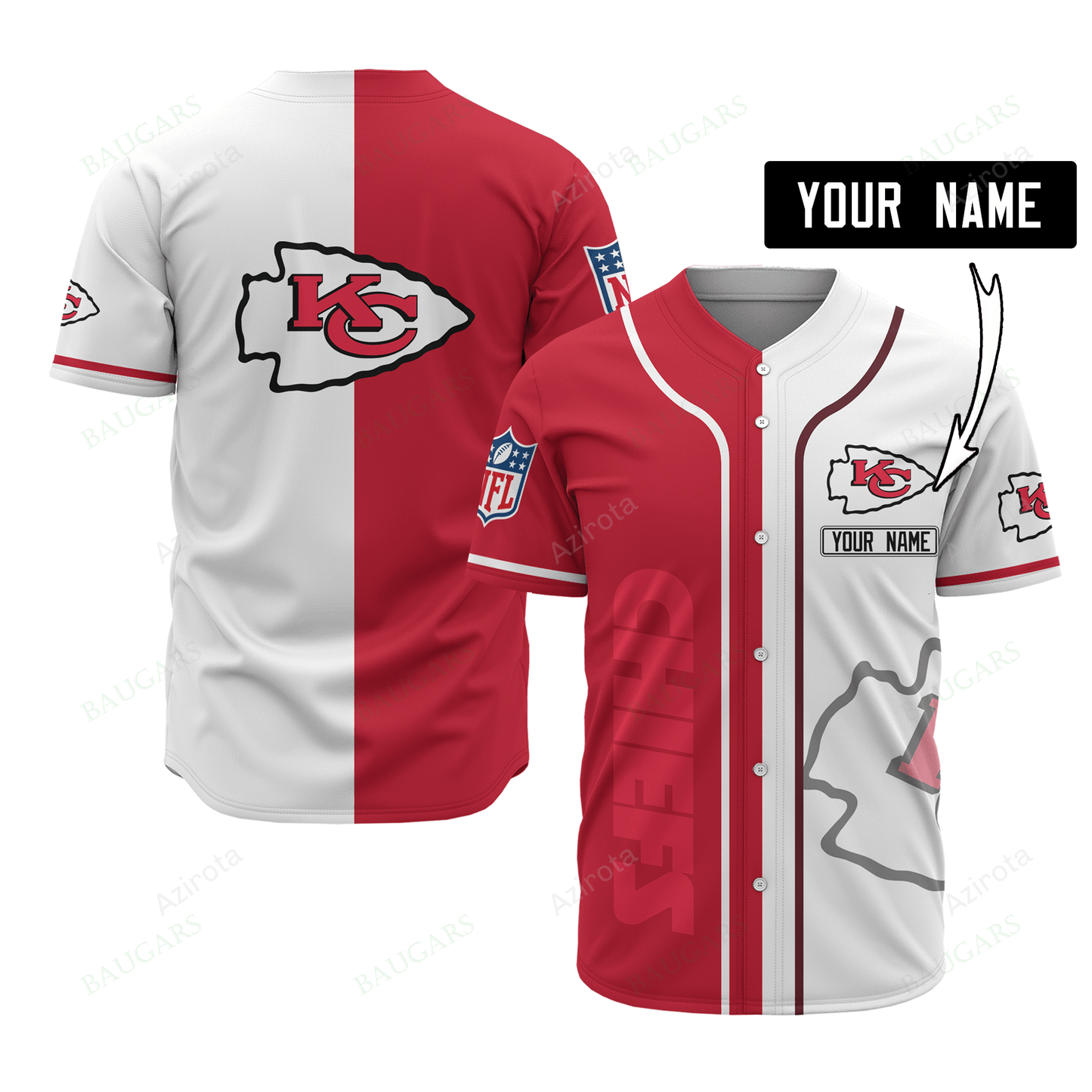 Kansas City Chiefs Personalized Baseball Jersey 516 baseball jersey product view 1