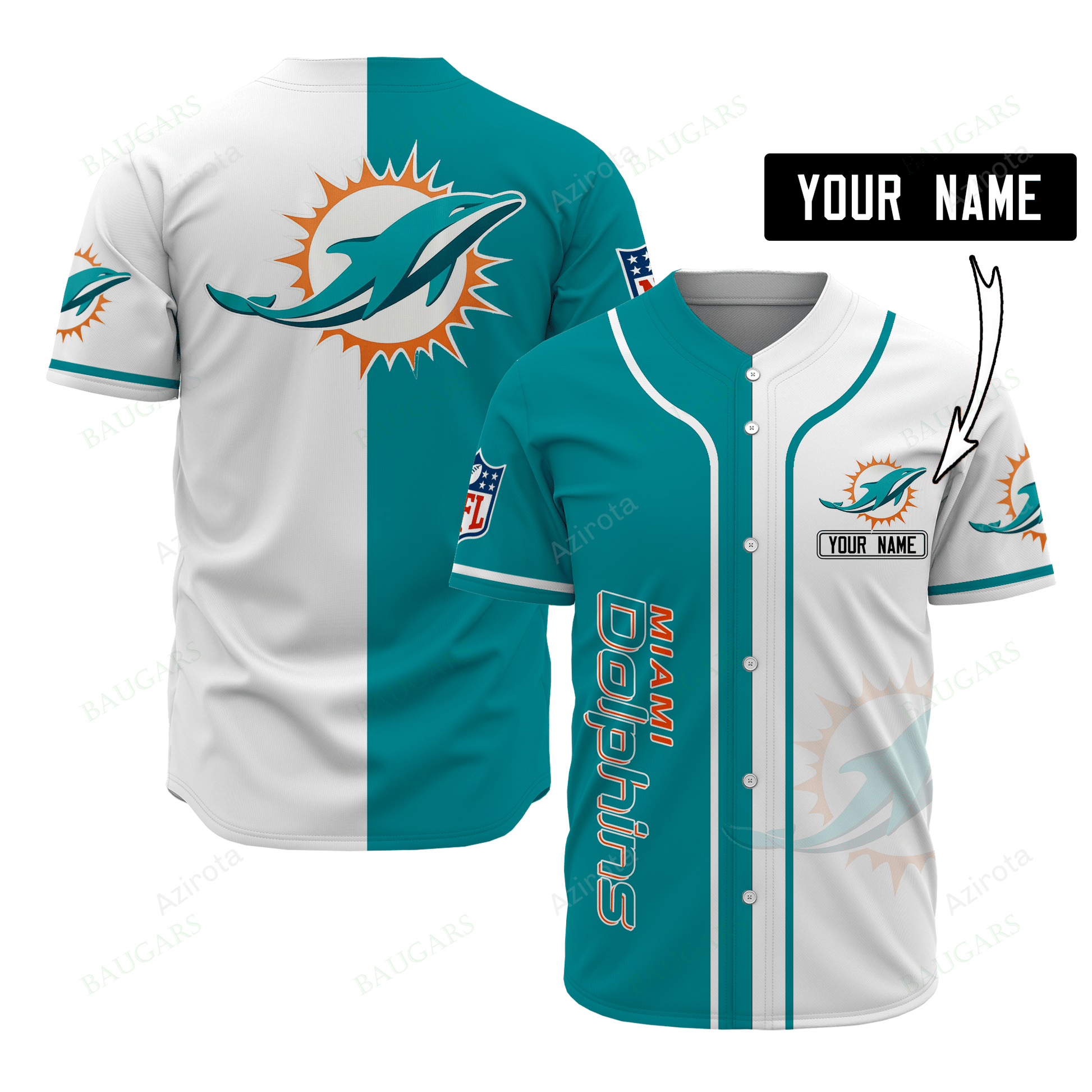 Miami Dolphins Personalized Baseball Jersey 496 baseball jersey product view 1