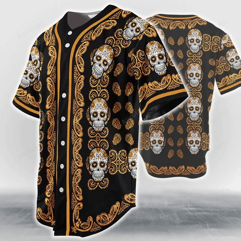 Sugar Skull Pattern Baseball Jersey 334 baseball jersey product view 1