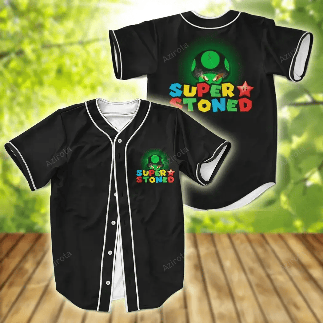 Super Stoned Mushroom Weed Marijuana Baseball Jersey Colorful Adult Unisex S 5Xl Full Size baseball jersey product view 1