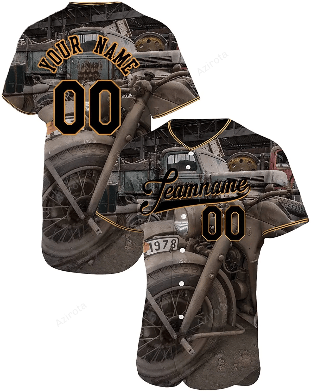 Personalized Motorcycle Made Of Wood Printed Name And Number Idea Gift For Fans Baseball Jersey - Zimustore baseball jersey product view 1