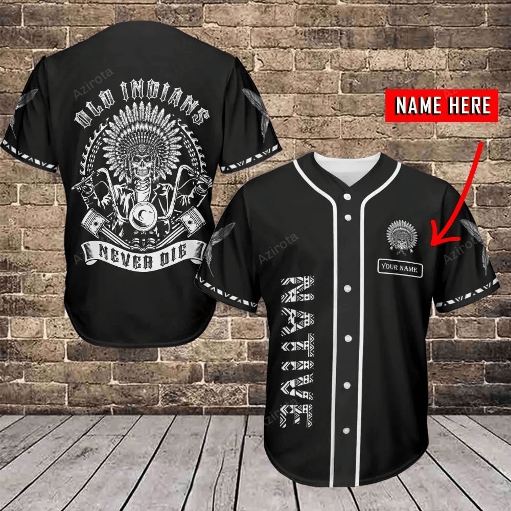 Native Never Die Personalized Name Baseball Jersey 408 baseball jersey product view 1