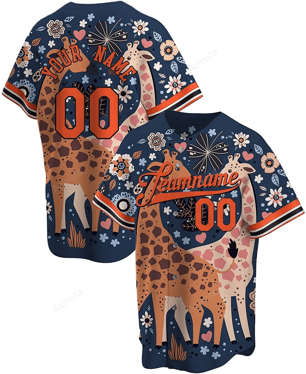 Personalized Giraffe Printed Name And Number Idea Gift For Fans Baseball Jersey baseball jersey product view 1