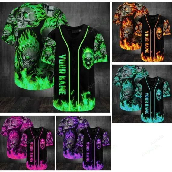 Skull Gift Sunny Skull Multicolor Personalized Baseball Jersey 264 baseball jersey product view 1