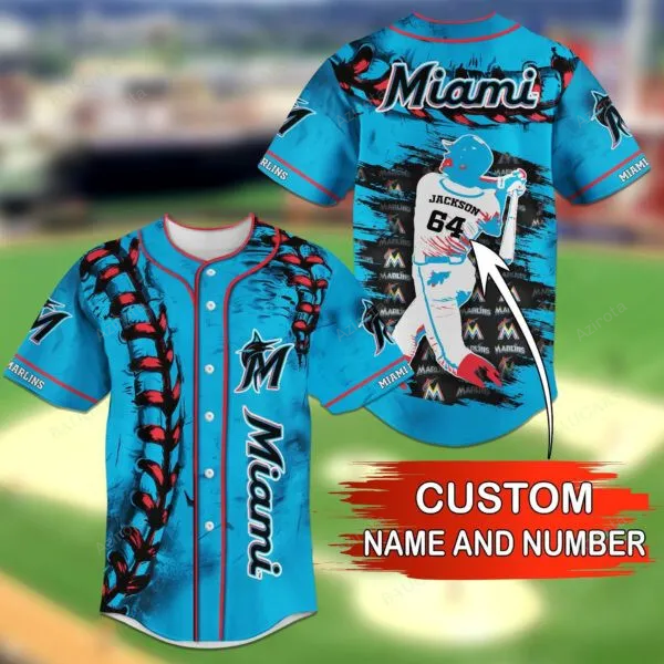 Miami Marlins Personalized Baseball Jersey Bg09 baseball jersey product view 1