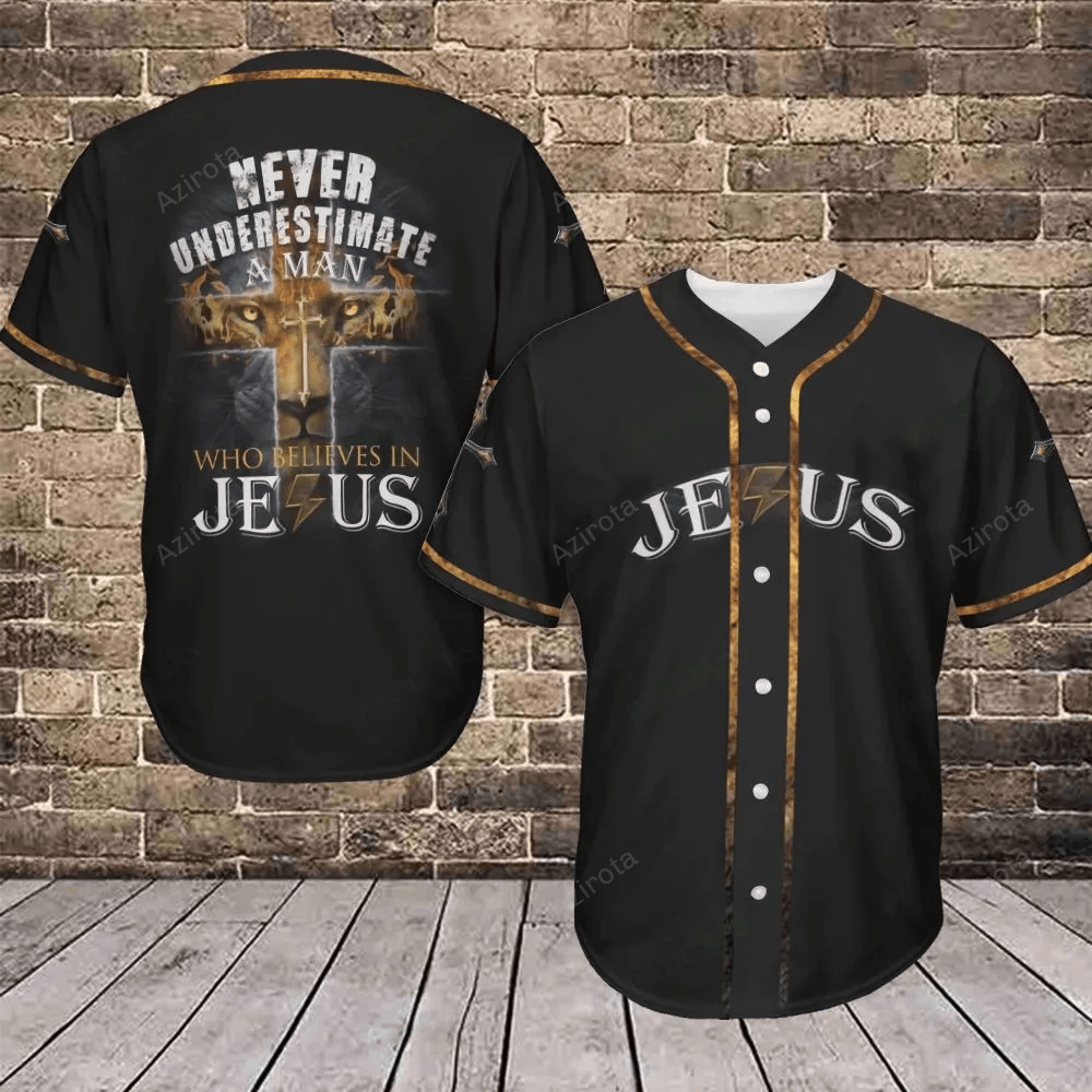 Never Underestimate A Man Who Believes In Jesus Baseball Jersey 422 baseball jersey product view 1