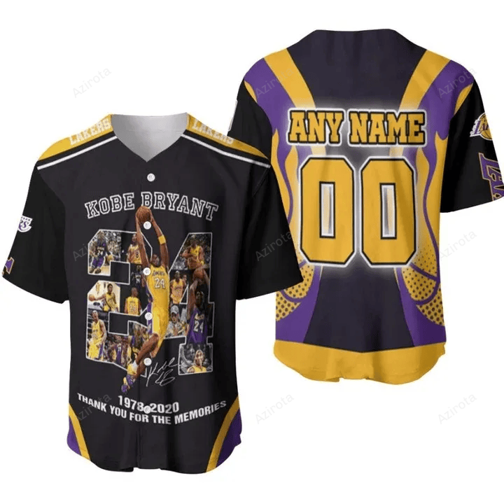 Kobe Bryant 24 1978 2020 Thank You For The Memories Los Angeles Lakers Nba 3D Designed Personalized Baseball Jersey Nba Gift For Fans baseball jersey product view 1