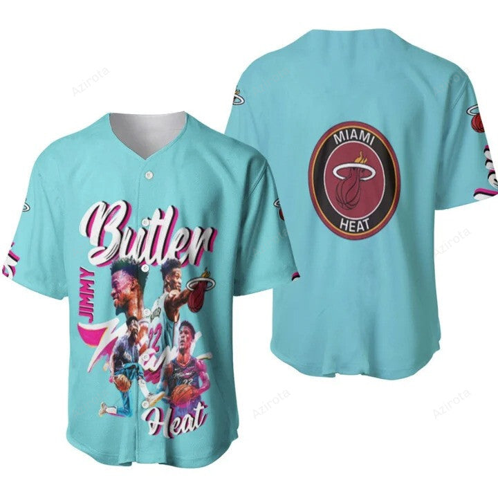 Miami Heat Jimmy Butler 22 Nba Most Improved Player Logo Team Sky Blue 3 D Designed Baseball Jersey N baseball jersey product view 1