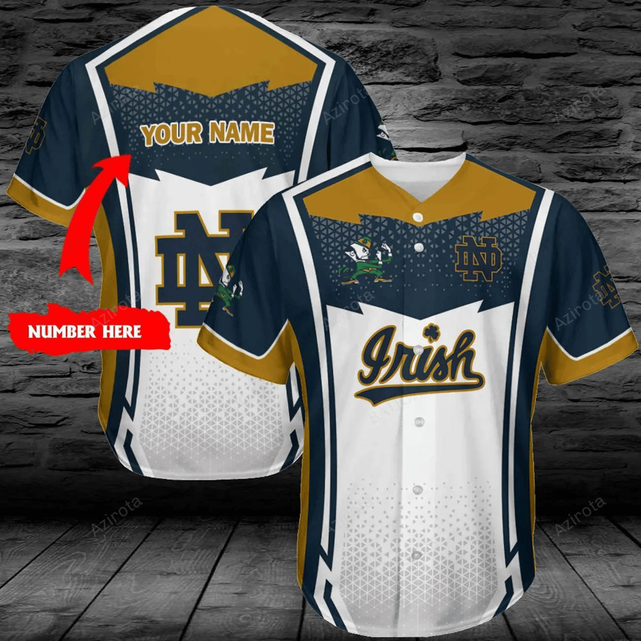 Notre Dame Fighting Irish Personalized Baseball Jersey 397 baseball jersey product view 1