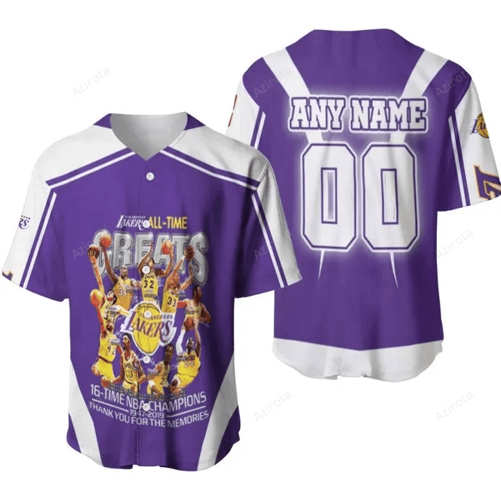 Los Angeles Lakers All Time 16 Time Champions Thank You For The Memories Nba 3D Designed Personalized Baseball Jersey Nba Gift For Fans baseball jersey product view 1