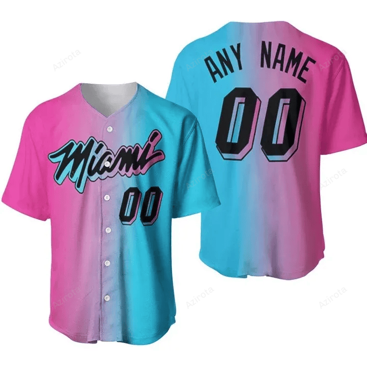 Personalized Miami Heat Any Name 00 Nba City Edition Split Pink Blue Baseball Jersey Nba Gift For Fans baseball jersey product view 1