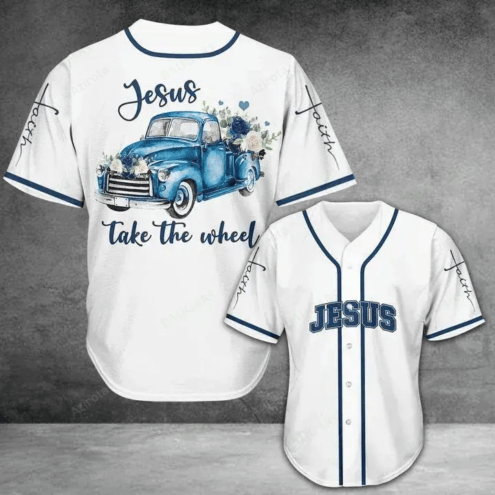Jesus Takes The Wheel Baseball Jersey 145 baseball jersey product view 1
