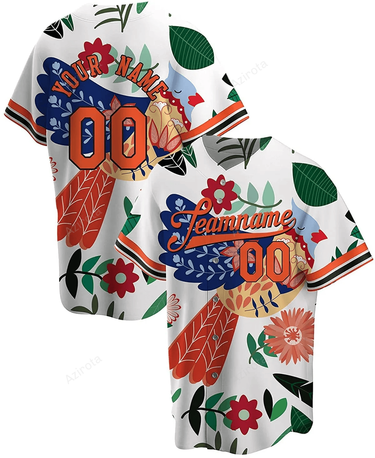 Personalized Bird Pattern Art With Flower Printed Name And Number Idea Gift For Fans Baseball Jersey baseball jersey product view 1