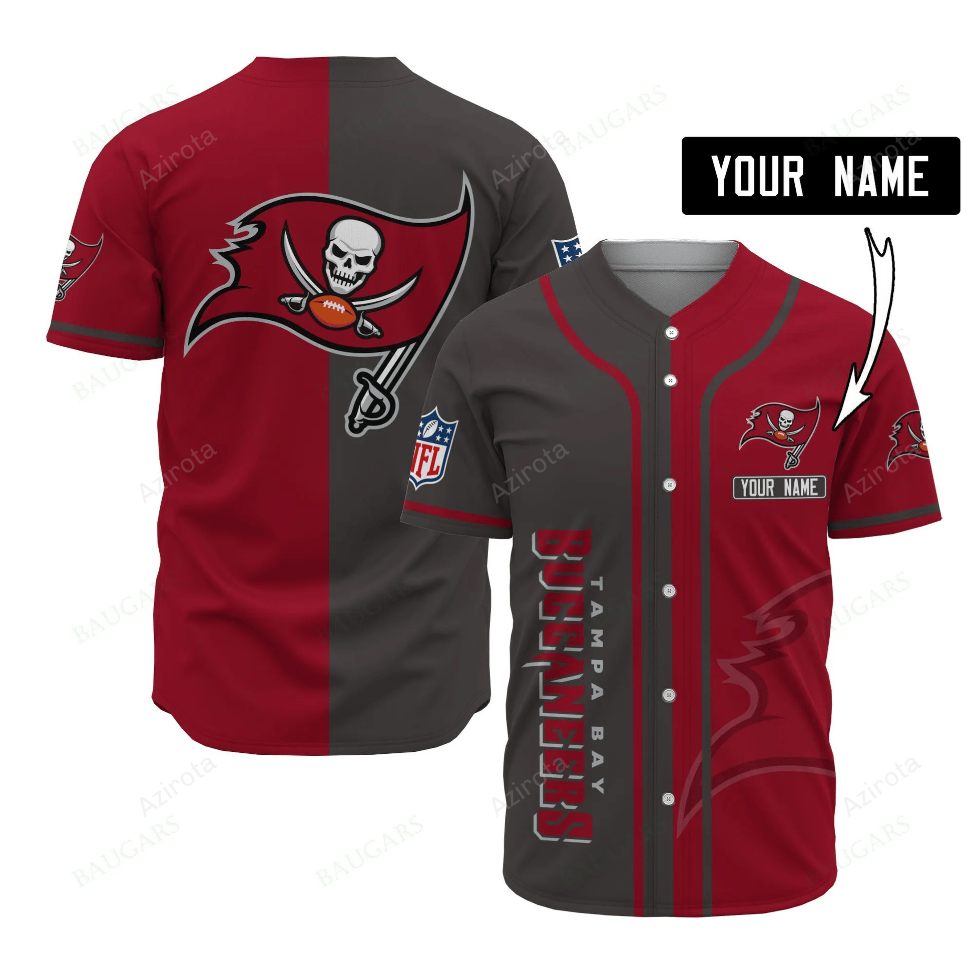 Tampa Bay Buccaneers Personalized Baseball Jersey 524 baseball jersey product view 1