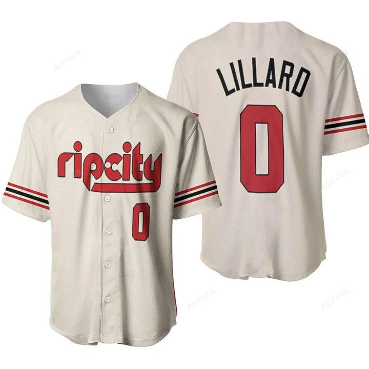 Portland Trail Blazers Damian Lillard 0 2020 Nba White Rip City Jersey Inspired Style Baseball Jerse baseball jersey product view 1
