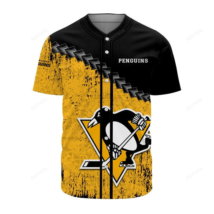 Pittsburgh Penguins Grunge Polynesian Tattoo Baseball Jersey Nhl Gift For Fans hockey jersey product view 1
